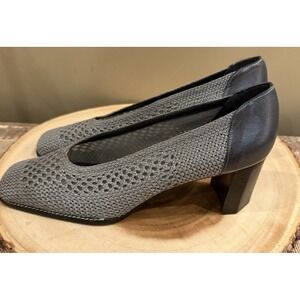 Stuart Weitzman Woven Mesh Point Block Heel Pumps Grey Silver Black Sz-8.5AA New